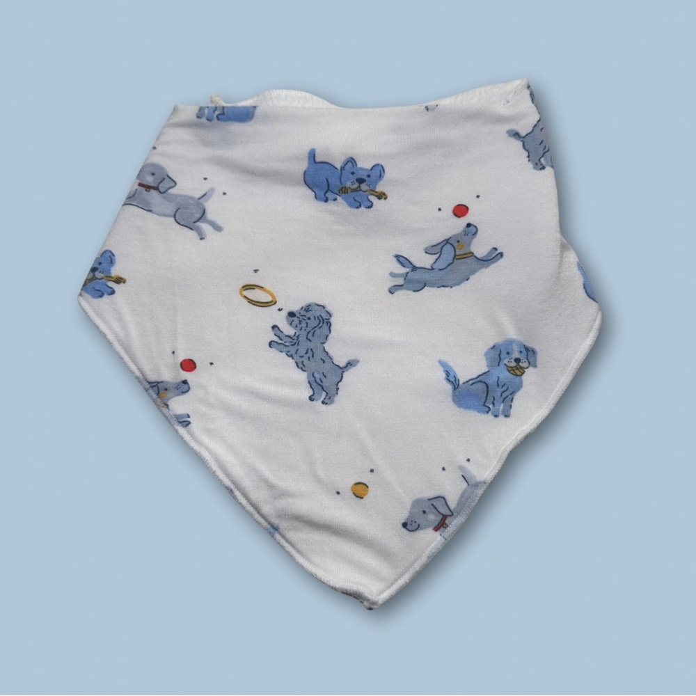 Angel Dear Bib - Adjustable Baby Bib, Dog Playing Print White + Blue